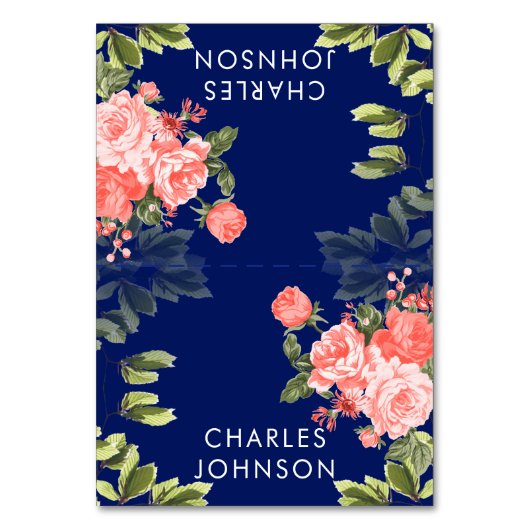 ネイビーブルーとコーラル結婚フラワー |座席表 テーブルナンバー (正面)