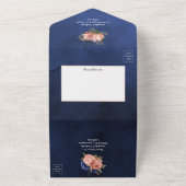 ネイビーブルーとコーラル結婚フローラのオールインワン オールインワン招待状 (外側)