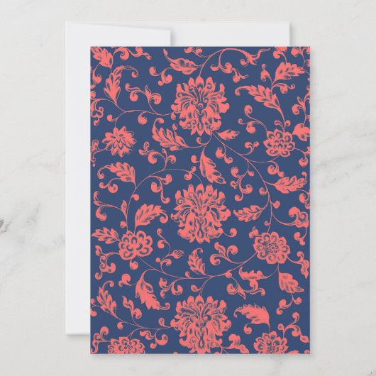 ネイビーブルーとコーラル結婚式招待状 招待状 (裏面)