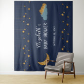 ネイビーブルーとゴールデンスターズ赤ちゃんシャワー背景 タペストリー (インサイチュ)