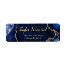 ネイビーブルーとゴールドのアゲート大理石の誕生日パーティー