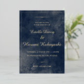 ネイビーブルーとゴールドのエレガントな水彩背景 箔招待状 (立ち正面)