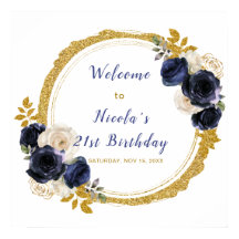 ネイビーブルーとゴールドのエレガントな花の誕生日パーティー