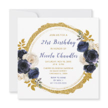 ネイビーブルーとゴールドのエレガントな花の誕生日パーティー