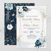 ネイビーブルーとゴールドのオーダーメイド結婚式アイテムセット 招待状 (正面/裏面)