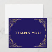 ネイビーブルーとゴールドのグリッター フレーム ありがとうカード サンキューカード (正面/裏面)