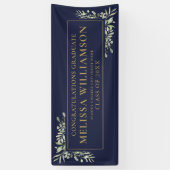 ネイビーブルーとゴールドのグリーン花卒業 横断幕 (縦)