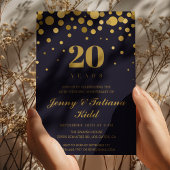 ネイビーブルーとゴールドのコンフェッティ 20周年 結婚記念日 招待状
