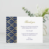 ネイビーブルーとゴールドのダマスク柄の感謝カード 招待状 (スタンド正面)
