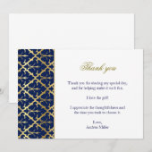 ネイビーブルーとゴールドのダマスク柄の感謝カード 招待状 (正面/裏面)