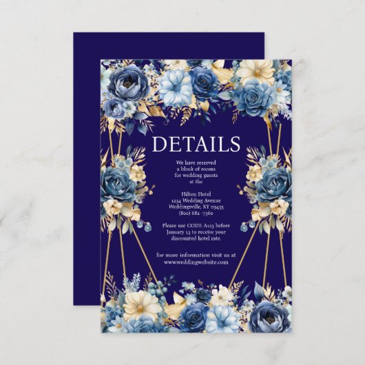 ネイビーブルーとゴールドのディテール封入カード エンクロージャーカード (正面/裏面)