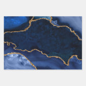 ネイビーブルーとゴールドのフェイクグリッターアゲート ラッピングペーパーシート (正面2)