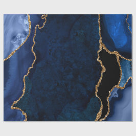 ネイビーブルーとゴールドのフェイクグリッターアゲート ラッピングペーパー