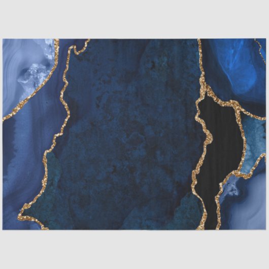 ネイビーブルーとゴールドのフェイクグリッターアゲート 薄葉紙 (正面)