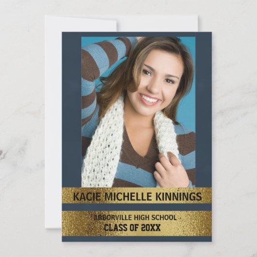 ネイビーブルーとゴールドのフォトトランクパーティー 招待状 (正面)