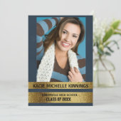 ネイビーブルーとゴールドのフォトトランクパーティー 招待状 (スタンド正面)