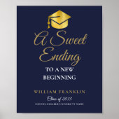 ネイビーブルーとゴールドの卒業パーティー スイーツ サイン (正面)