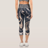 ネイビーブルーとゴールドの大理石模様に金色のドットのウエスト カプリレギンス (裏面)