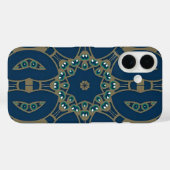 ネイビーブルーとゴールドの幾何学オクタゴンパターン Case-Mate iPhoneケース (裏面 (横))