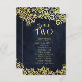 ネイビーブルーとゴールドの渦巻き席表 テーブル番号 招待状 (正面/裏面)