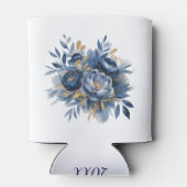 ネイビーブルーとゴールドの芍薬の花のウェディング 缶クーラー (裏面)