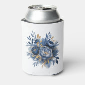ネイビーブルーとゴールドの芍薬の花のウェディング 缶クーラー (缶裏面)