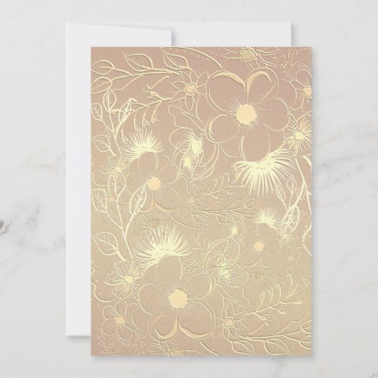 ネイビーブルーとゴールドの花柄の結婚式の披露宴 招待状 (裏面)