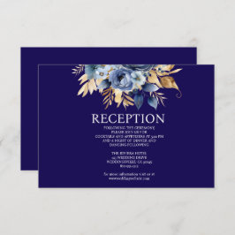 ネイビーブルーとゴールドの花柄 受付案内カード エンクロージャーカード