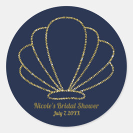 ネイビーブルーとゴールドの貝殻人魚の結婚前お披露目パーティー ラウンドシール