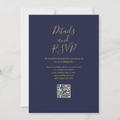 ネイビーブルーとゴールドのQRコード 秋の結婚式 招待状 (裏面)
