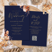 ネイビーブルーとゴールドのQRコード 秋の結婚式