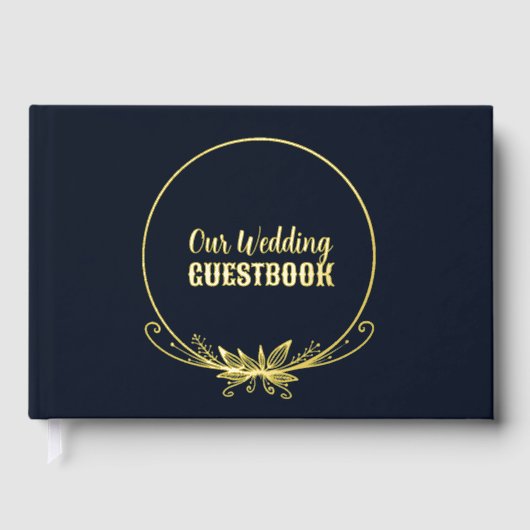 ネイビーブルーとゴールドフォイル結婚フローラ ゲストブック (正面)