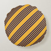ネイビーブルーとサニーイエローの五ストライプ色のパターン ラウンドクッション (裏面)