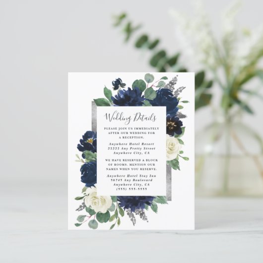 ネイビーブルーとシルバーのアイボリー結婚のエンクロージャカード (スタンド正面)