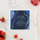 ネイビーブルーとシルバーのアガテ大理石結婚の スタンダードカクテルナプキン (インサイチュ)