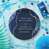 ネイビーブルーとシルバーのアガテ大理石結婚の ペーパープレート (パーティー)