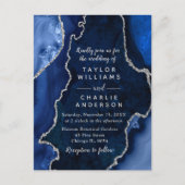 ネイビーブルーとシルバーのアガテ大理石結婚の ポストカード (正面)