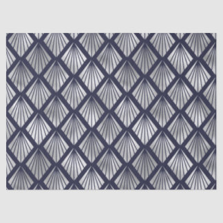 ネイビーブルーとシルバーのアールデコダイヤモンドパターン 薄葉紙