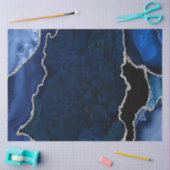 ネイビーブルーとシルバーのフェイクグリッターアゲート 薄葉紙 (クラフト)