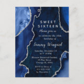ネイビーブルーとシルバーの瑪瑙のマーブル、スイート16 ポストカード (正面)