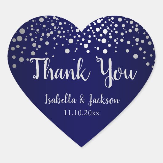 ネイビーブルーとシルバーの紙吹雪ドット ハートシール (正面)