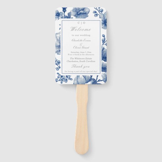 ネイビーブルーとシルバーの結婚式プログラム ハンドファン (正面)