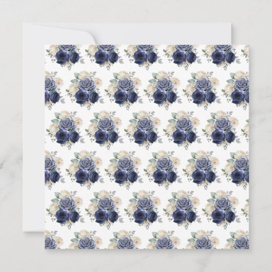 ネイビーブルーとシルバーの花エレガントの誕生日 サンキューカード (裏面)