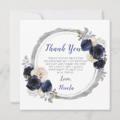 ネイビーブルーとシルバーの花エレガントの誕生日 サンキューカード (正面)