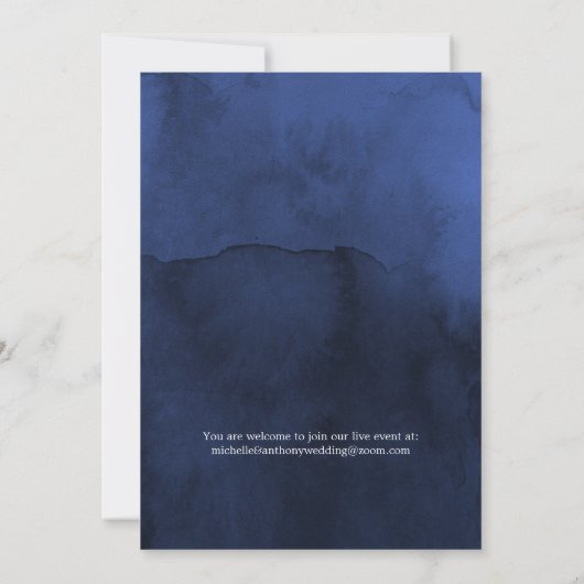 ネイビーブルーとシルバーの花柄 縮小された結婚式のゲスト 案内状 (裏面)