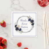 ネイビーブルーとシルバーエレガントの花Sweet sixteen スタンダードカクテルナプキン (インサイチュ)