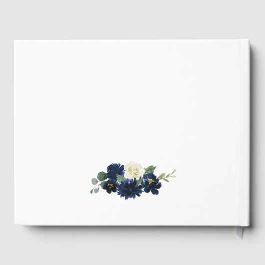 ネイビーブルーとシルバーエレガントアイボリー結婚フローラ ゲストブック (裏面)