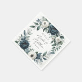 ネイビーブルーとシルバーエレガントアイボリー結婚フローラ スタンダードカクテルナプキン (角)