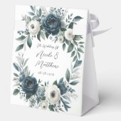 ネイビーブルーとシルバーエレガントアイボリー結婚フローラ フェイバーボックス (裏面)