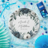 ネイビーブルーとシルバーエレガントアイボリー結婚フローラ ペーパープレート (パーティー)